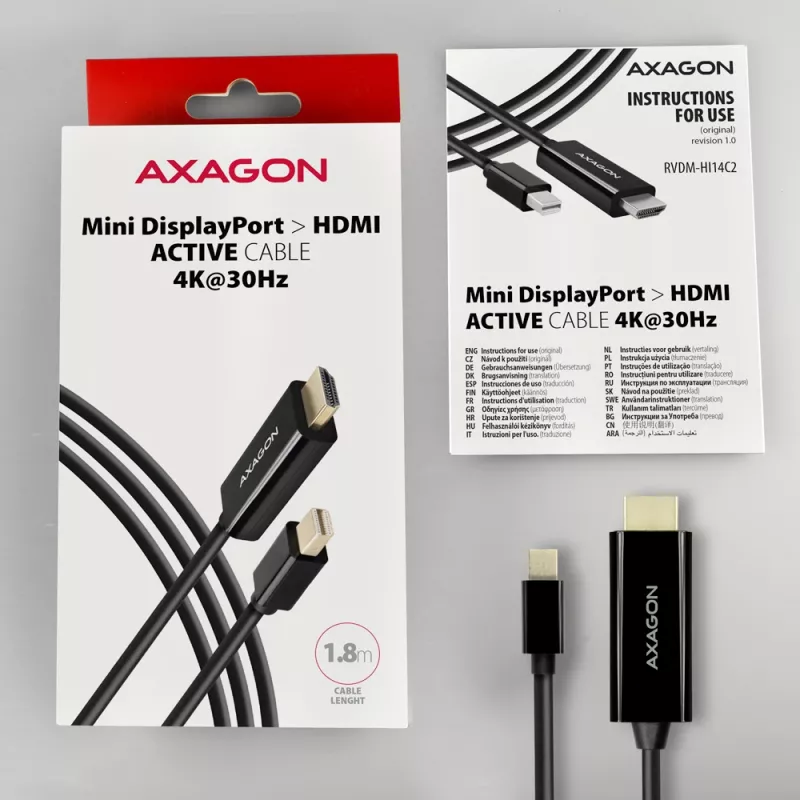 Axagon RVDM-HI14C2 Mini DisplayPort na HDMI adaptérový kábel 4K 30Hz 1,8 m