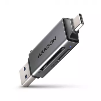 Axagon CRE-DAC USB-C+ USB-A 5 Gbps MINI 2-slot & LUN SD/microSD čítačka kariet USB 3.0 Type-A/Type-C sivá