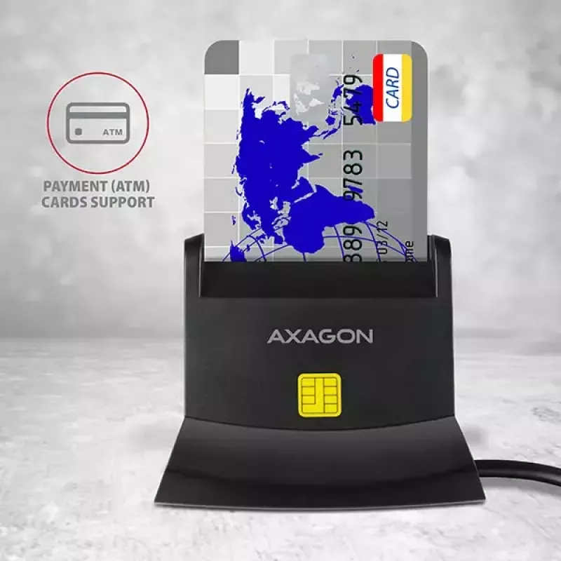 Axagon CRE-SM2 Čítačka smart kariet USB 2.0 čierna 1,3 m kábel