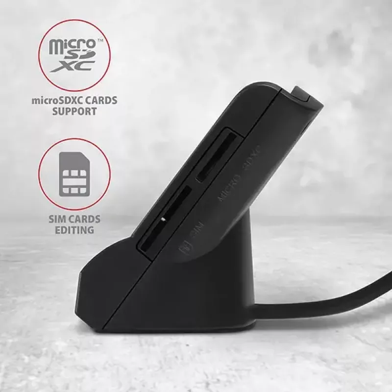 Axagon CRE-SM2 Čítačka smart kariet USB 2.0 čierna 1,3 m kábel