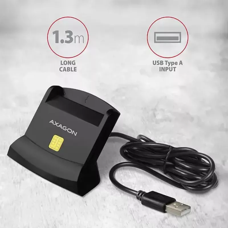 Axagon CRE-SM2 Čítačka smart kariet USB 2.0 čierna 1,3 m kábel