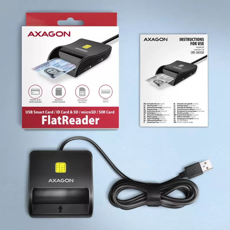 Axagon CRE-SM3SD USB čítačka smart & SD/microSD/SIM kariet Indoor USB 2.0 čierna