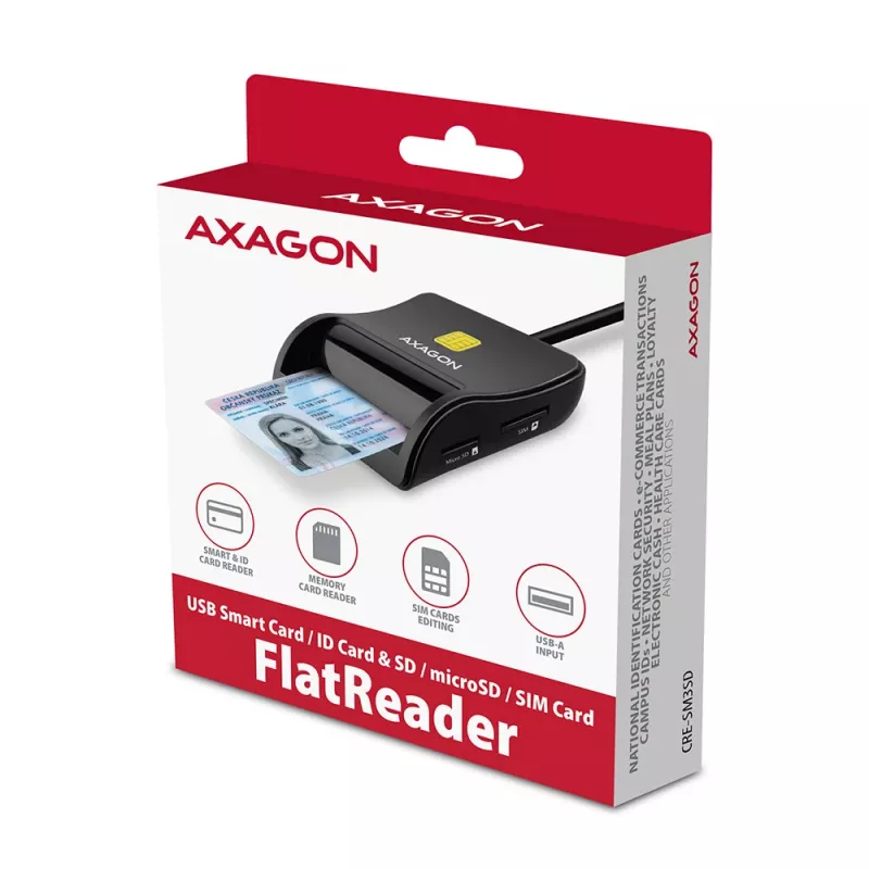Axagon CRE-SM3SD USB čítačka smart & SD/microSD/SIM kariet Indoor USB 2.0 čierna