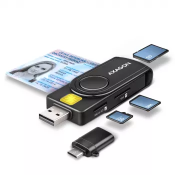 Axagon CRE-SMP2A USB čítačka smart & SD/microSD/SIM PocketReader kariet Indoor USB Type-A/USB Type-C čierna