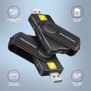 Axagon CRE-SMP2A USB čítačka smart & SD/microSD/SIM PocketReader kariet Indoor USB Type-A/USB Type-C čierna