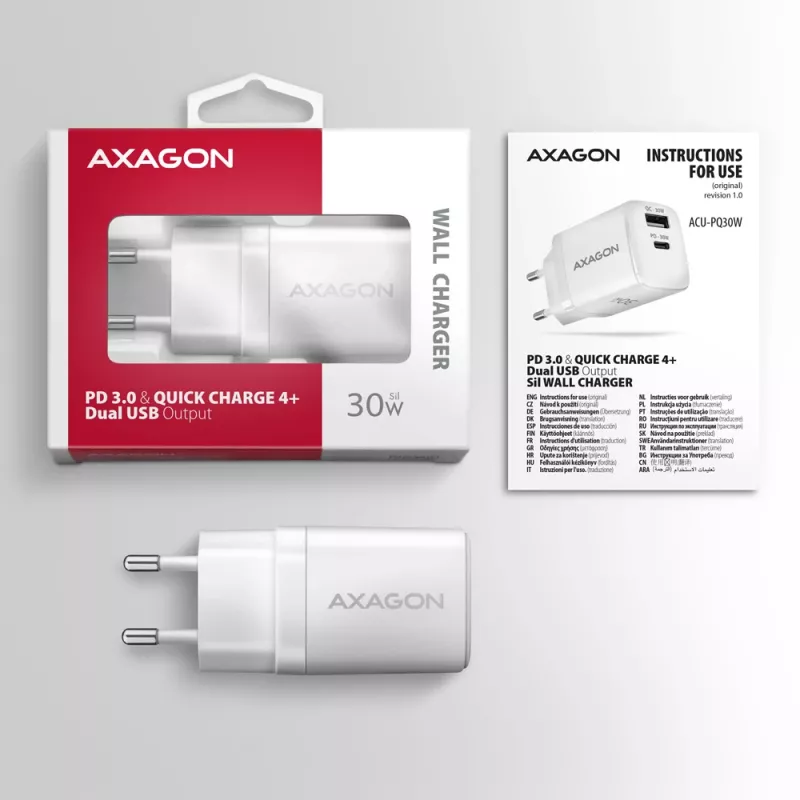 Nabíjačka Axagon ACU-PQ30W QC3.0 30W USB-C biela