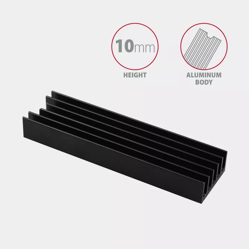 Axagon CLR-M2L10 Pasívny hliníkový chladič pre všetky M.2 SSD, veľkosť 2280, 10 mm vysoký.