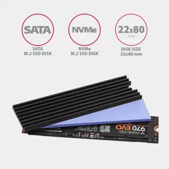 Axagon CLR-M2L3 Pasívny hliníkový chladič pre všetky M.2 SSD, veľkosť 2280, výška 3 mm