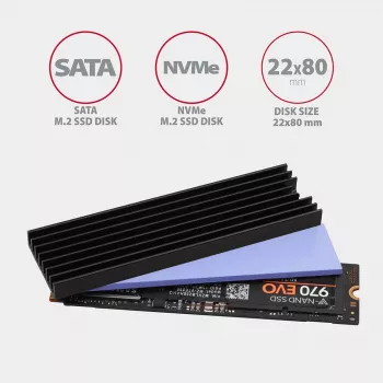 Axagon CLR-M2L6 Pasívny hliníkový chladič pre všetky M.2 SSD, veľkosť 2280, výška 6 mm