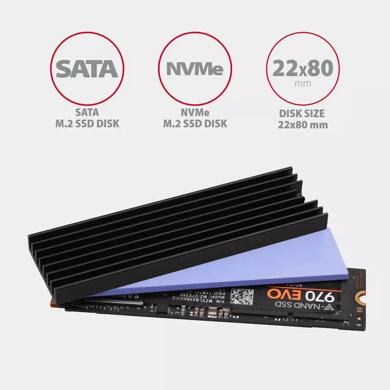 Axagon CLR-M2L6 Pasívny hliníkový chladič pre všetky M.2 SSD, veľkosť 2280, výška 6 mm