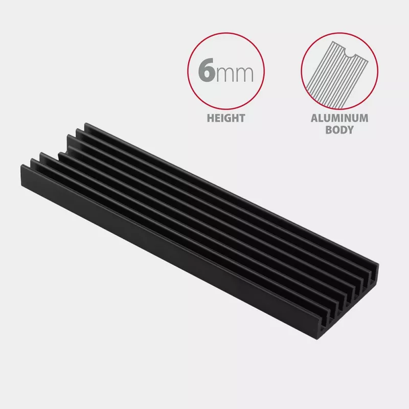 Axagon CLR-M2L6 Pasívny hliníkový chladič pre všetky M.2 SSD, veľkosť 2280, výška 6 mm