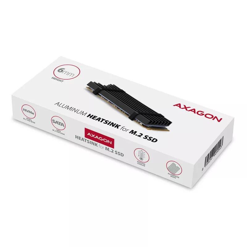 Axagon CLR-M2L6 Pasívny hliníkový chladič pre všetky M.2 SSD, veľkosť 2280, výška 6 mm