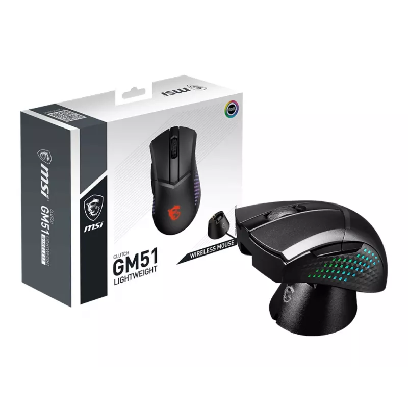 MSI CLUTCH GM51 LIGHTWEIGHT WIRELESS Myš Gaming pravá ruka RF + Bluetooth + USB Type-C optická 26000 DPI