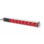 DIGITUS 1U hliníkový PDU, rackový 10A konektor, 250VAC 50/60Hz, 8x ČERVENÁ CEE 7/7 zásuvka istená, IEC C14 konektor