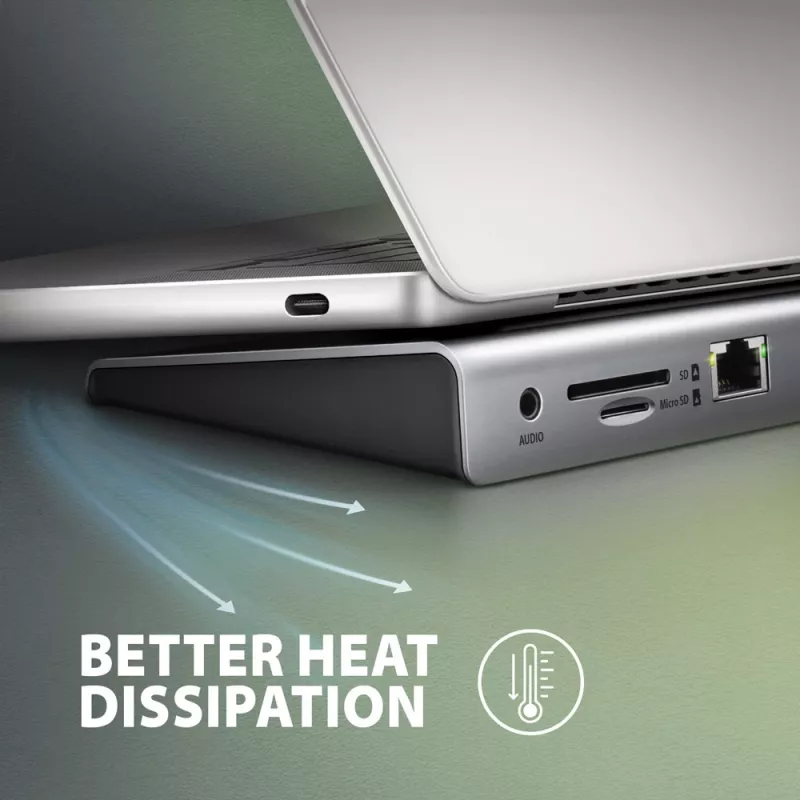 Dokovacia stanica Axagon HMC-4KX3 USB-C 5Gbps hub, 3x USB-A, 2x HDMI, DP, RJ-45, SD/microSD, audio, PD 100W, kábel 40cm