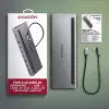 Dokovacia stanica Axagon HMC-4KX3 USB-C 5Gbps hub, 3x USB-A, 2x HDMI, DP, RJ-45, SD/microSD, audio, PD 100W, kábel 40cm