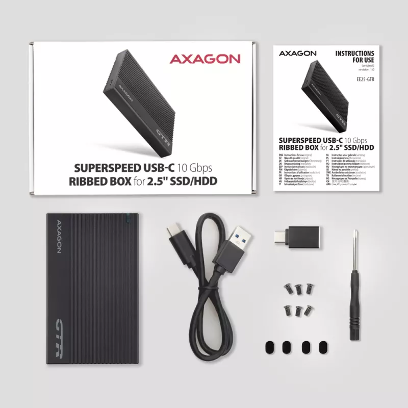 Puzdro na HDD/SSD Axagon EE25-GTR USB-C 3.2 Gen 2 čierne 2,5 palca
