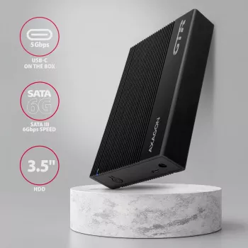 Axagon EE35-GTR USB-C 5Gbps - SATA 6G, 3.5 RIBBED box BLACK - USB Type-C puzdro na HDD 3,5 palca