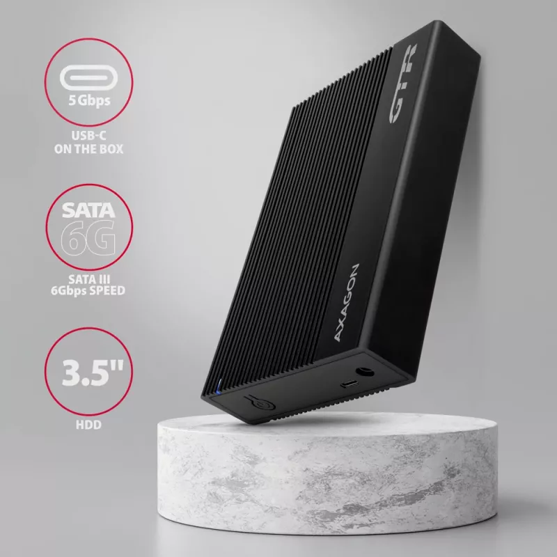 Axagon EE35-GTR USB-C 5Gbps - SATA 6G, 3.5 RIBBED box BLACK - USB Type-C puzdro na HDD 3,5 palca