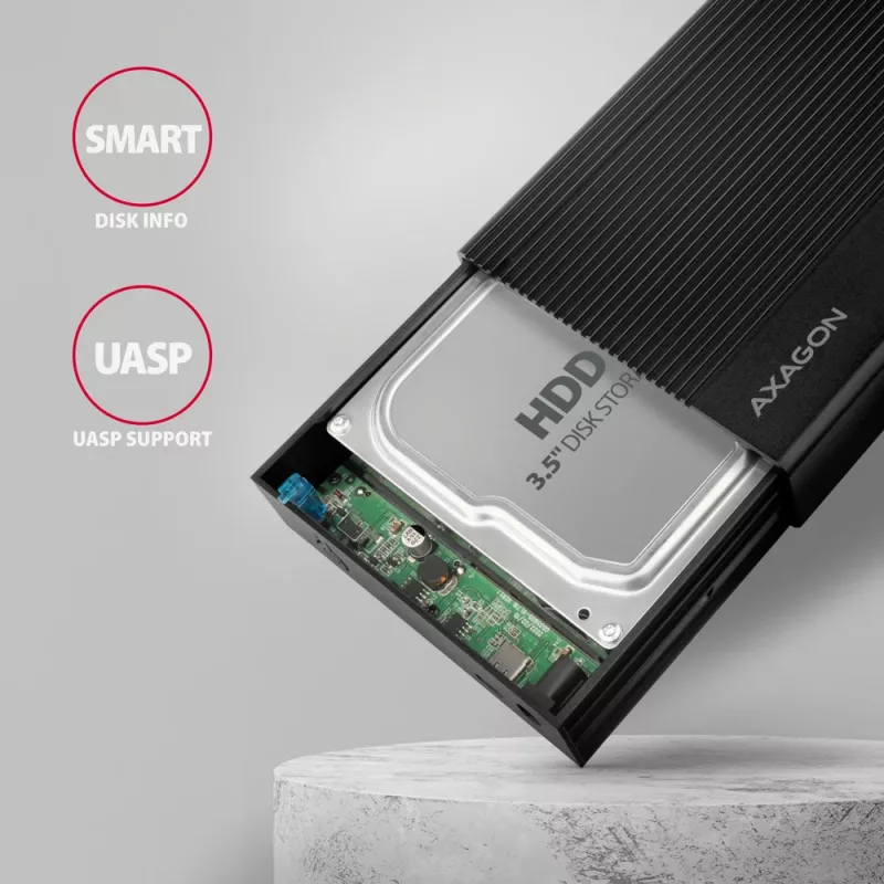Axagon EE35-GTR USB-C 5Gbps - SATA 6G, 3.5 RIBBED box BLACK - USB Type-C puzdro na HDD 3,5 palca