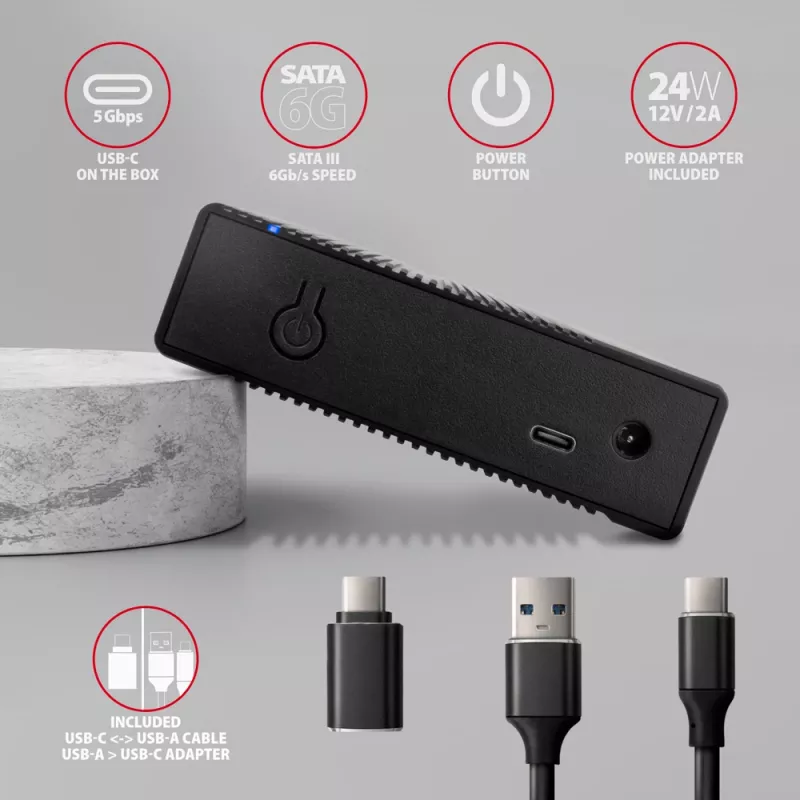 Axagon EE35-GTR USB-C 5Gbps - SATA 6G, 3.5 RIBBED box BLACK - USB Type-C puzdro na HDD 3,5 palca