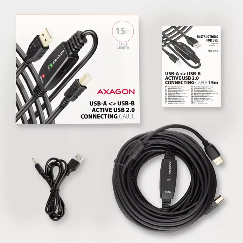 Axagon ADR-215B USB 2.0 A-M -> B-M aktívny prepojovací/repeater kábel 15 m