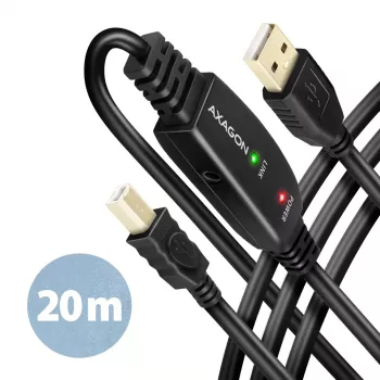 Axagon ADR-220B aktívny USB 2.0 A-M -> B-M prepojovací/repeater kábel 20 m