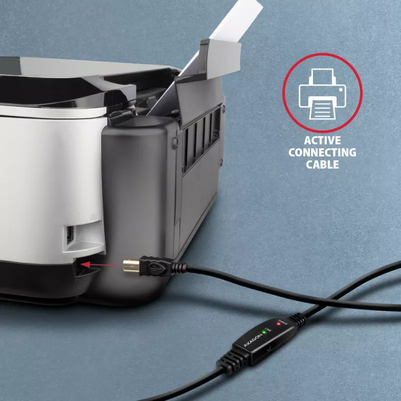Axagon ADR-220B aktívny USB 2.0 A-M -> B-M prepojovací/repeater kábel 20 m