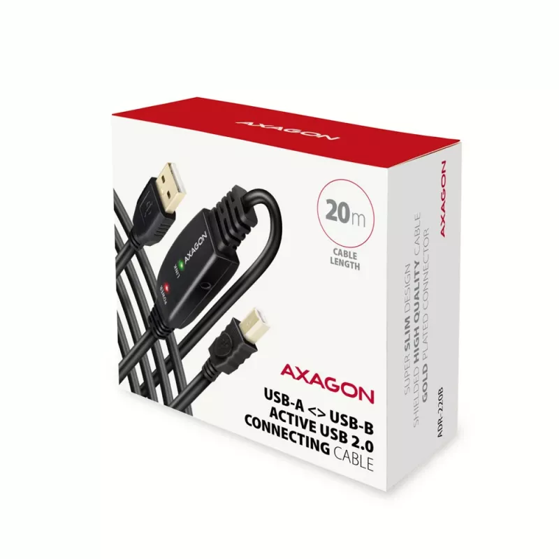 Axagon ADR-220B aktívny USB 2.0 A-M -> B-M prepojovací/repeater kábel 20 m