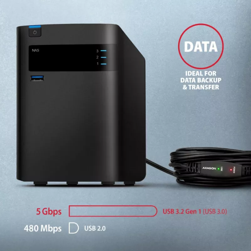 Axagon ADR-305 USB 3.2 Gen 1 A-M -> A-F aktívny predlžovací/repeater kábel 5 m