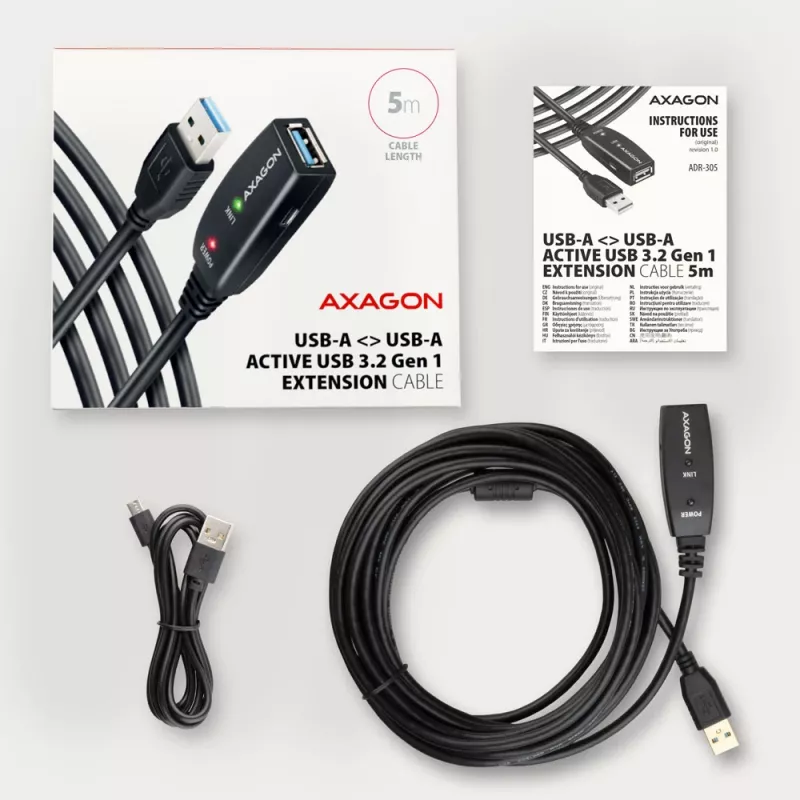 Axagon ADR-305 USB 3.2 Gen 1 A-M -> A-F aktívny predlžovací/repeater kábel 5 m