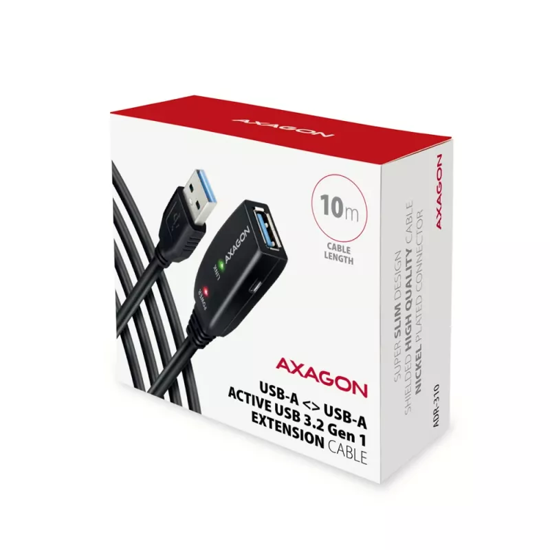 Axagon ADR-310 USB 3.2 Gen 1 A-M -> A-F aktívny predlžovací/repeater kábel 10m