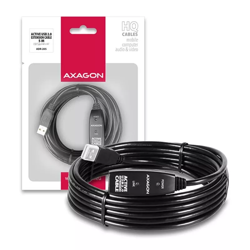 Axagon ADR-205 USB 2.0 A-M -> A-F aktívny predlžovací/repeater kábel 5m
