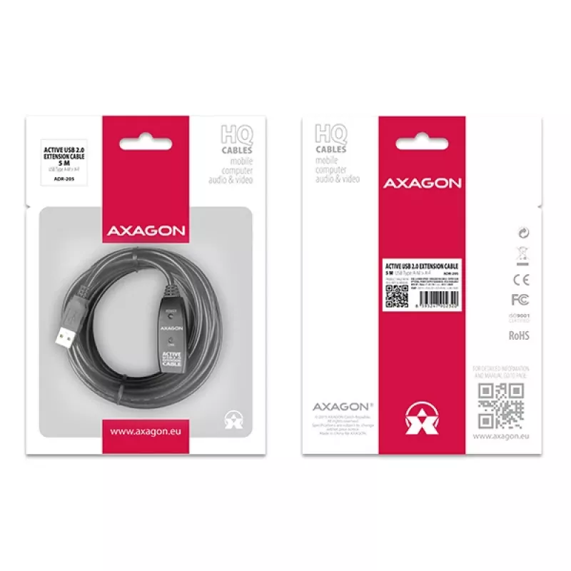 Axagon ADR-205 USB 2.0 A-M -> A-F aktívny predlžovací/repeater kábel 5m