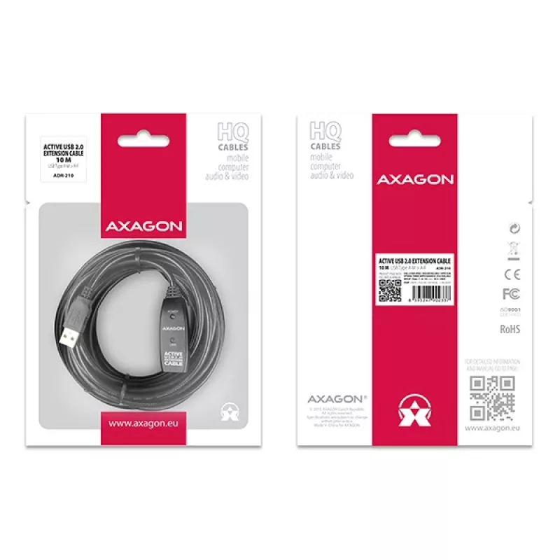 Axagon ADR-210 USB 2.0 A-M -> A-F aktívny predlžovací/repeater kábel 10 m