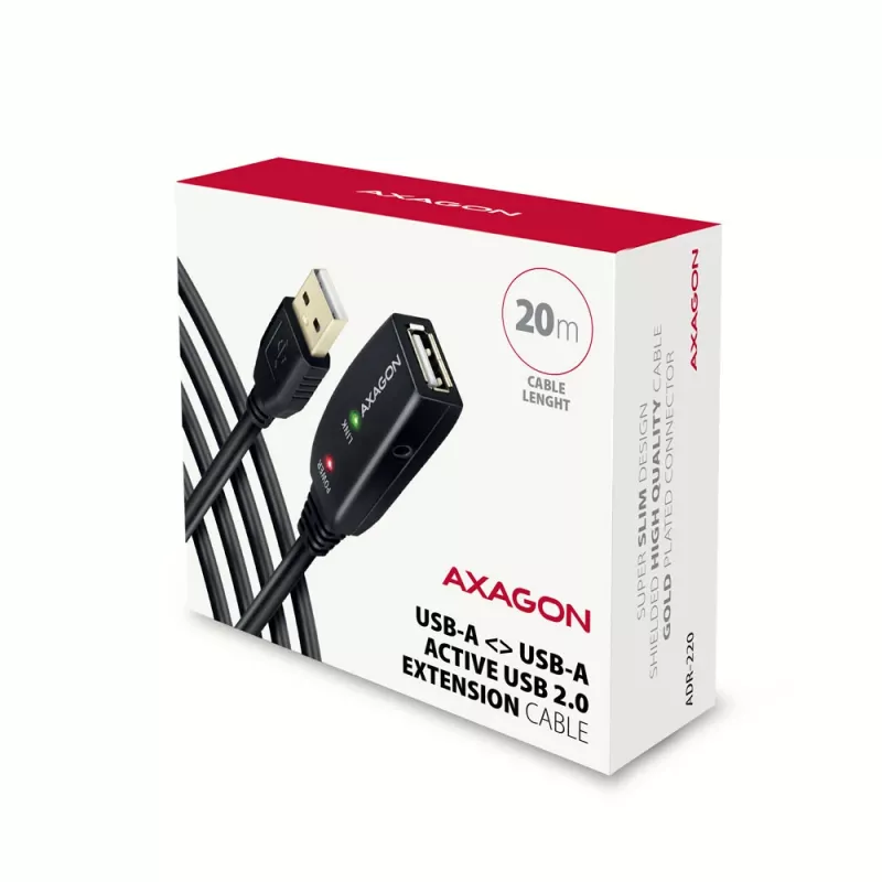 Axagon ADR-220 USB 2.0 A-M -> A-F aktívny predlžovací/repeater kábel 20 m