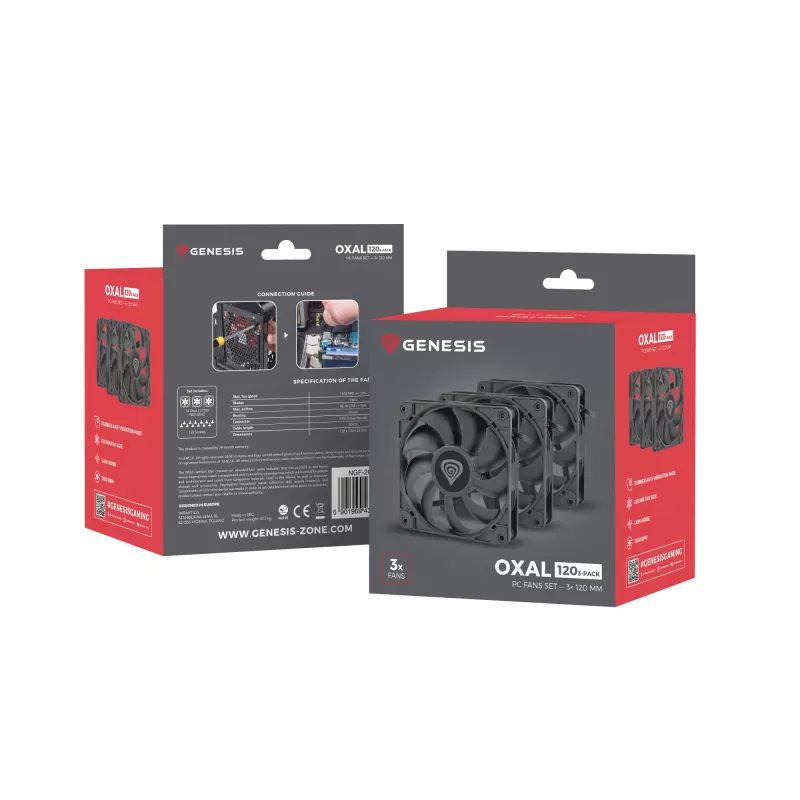 GENESIS Oxal 120 ventilátor do počítačovej skrine 12 cm čierny 3 ks