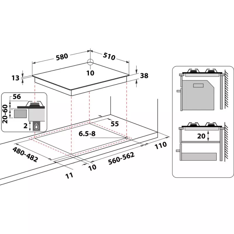 Whirlpool TGML 661 IX R nerezová vstavaná 58 cm plynová 4 zóny