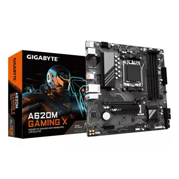 GIGABYTE A620M GAMING X základná doska – podporuje AMD Ryzen 8000 CPU, 8+2+1 fázové digitálne VRM, až do 8000 MHz DDR5 (OC), 1x PCIe 4.0 M.2, GbE LAN, USB 3.2 Gen 2
