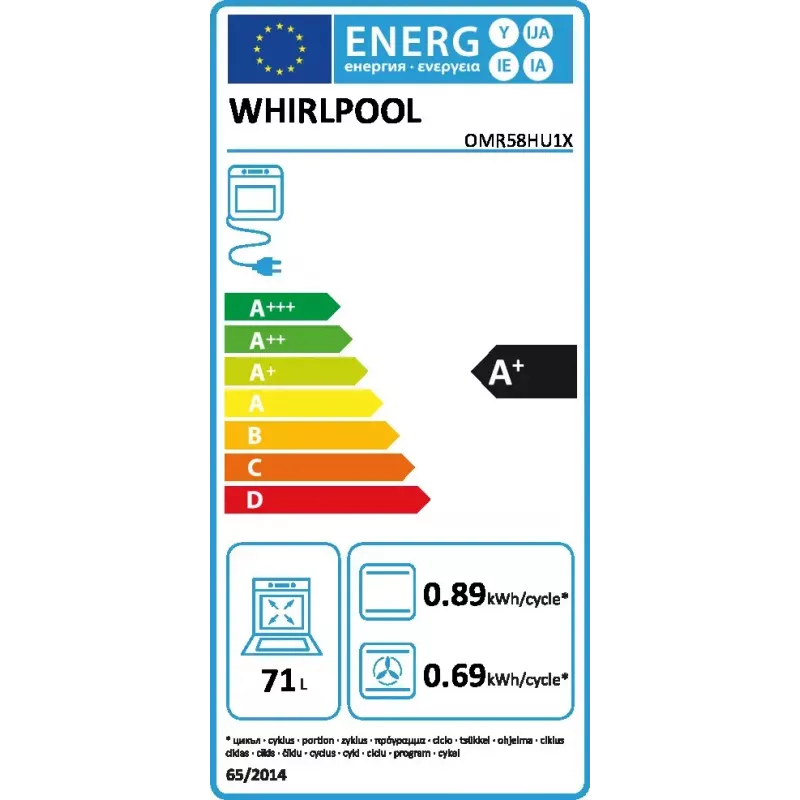 Whirlpool OMR58HU1X vstavaná elektrická rúra, 71 l, teplovzdušná, SmartClean, energetická trieda A+, nehrdzavejúca oceľ