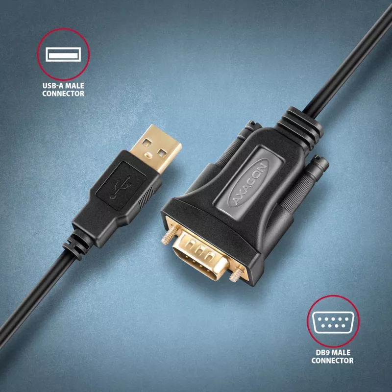 Axagon ADS-1PQN USB-A 2.0 - sériový RS-232 DB9-M FTDI adaptérový kábel