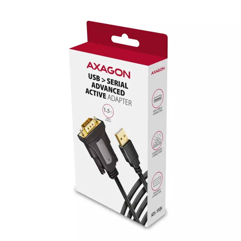 Axagon ADS-1PQN USB-A 2.0 - sériový RS-232 DB9-M FTDI adaptérový kábel