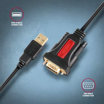 Axagon ADS-1PSN USB-A 2.0 - sériový RS-232 DB9-M Prolific adaptérový kábel 1,5 m