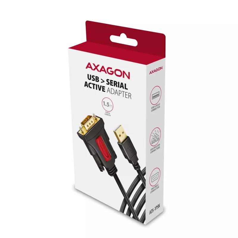 Axagon ADS-1PSN USB-A 2.0 - sériový RS-232 DB9-M Prolific adaptérový kábel 1,5 m