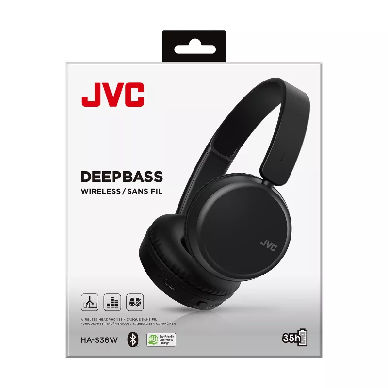 JVC Deep Bass Bluetooth on-ear čierne, bezdrôtové, hovory/hudba, 20 - 20000 Hz, 157 g, headset, čierna