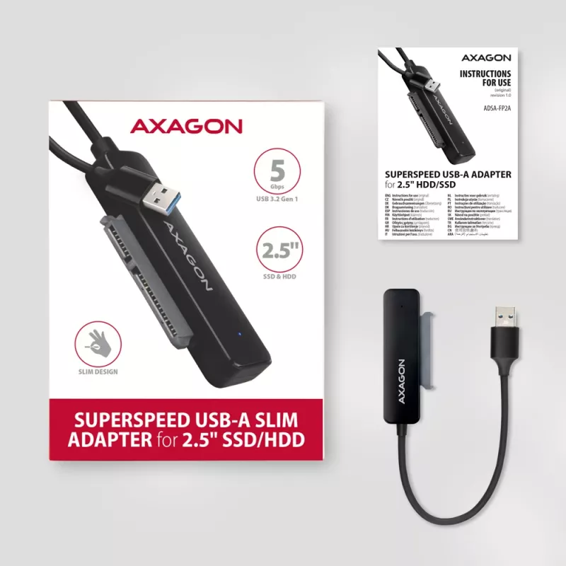 Axagon ADSA-FP2A rozširujúca karta USB 3.2 Gen 1 SATA konektor samec čierna