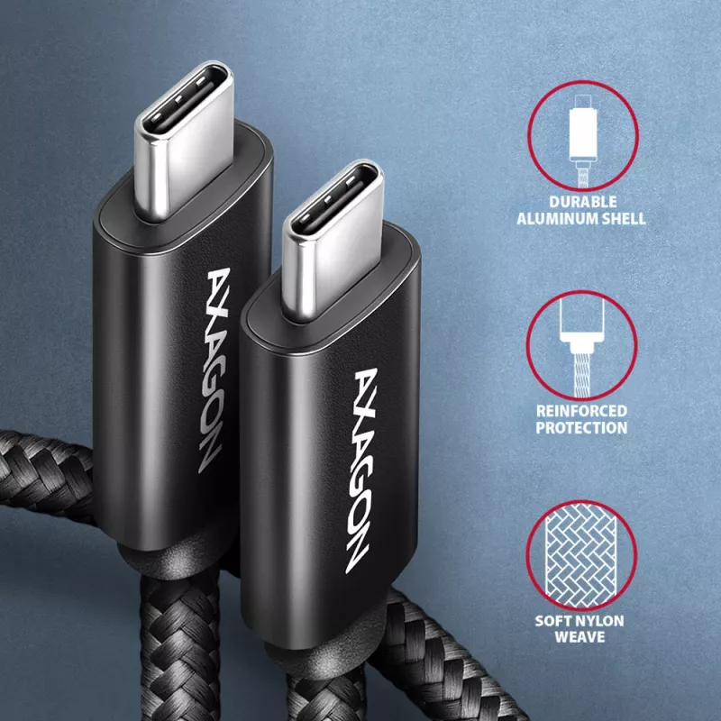 Axagon BUCM2-CM15AB dátový a nabíjací USB kábel 480 Mbit/s 1,5 m, PD 240 W, 5 A, čierny pletený