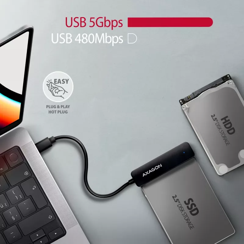 Axagon ADSA-FP2C USB-C 5Gbps - SATA 6G, 2.5 SSD/HDD SLIM adaptér - adaptér - digitálne/dátové rozširujúce karty/adaptéry