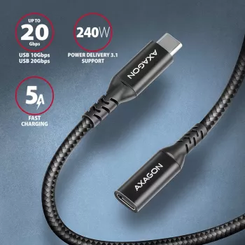 Axagon BUCM32-CF05AB SPEED+ USB-C USB 20Gbps predlžovací kábel 0,5 m