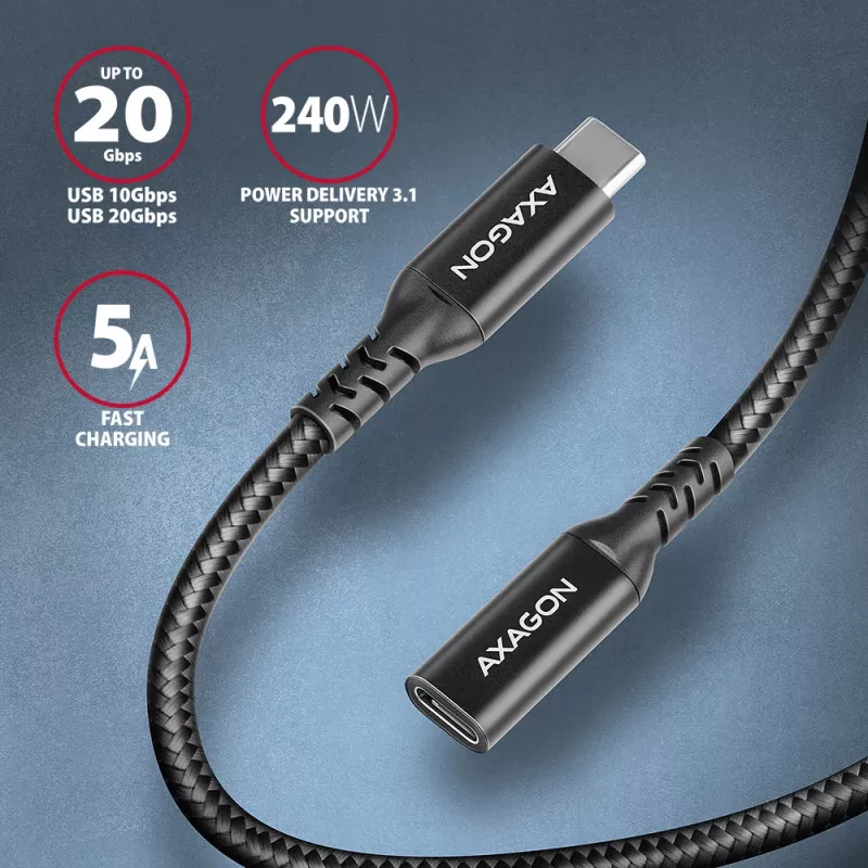 Axagon BUCM32-CF15AB SPEED+ USB-C USB 20Gbps predlžovací kábel 1,5 m